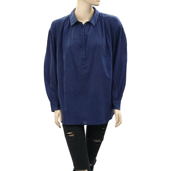 Nili Lotan Miles Tunic Shirt Top Solid Cotton Oversized Blue Formal M 281392 - Picture 5 of 8